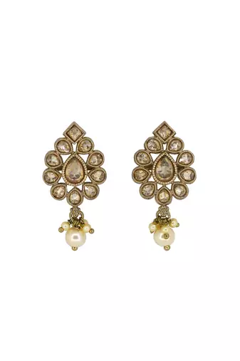 Lavish oval shape brown uncut kundan stone antique gold plated jhumki earring for women and girls