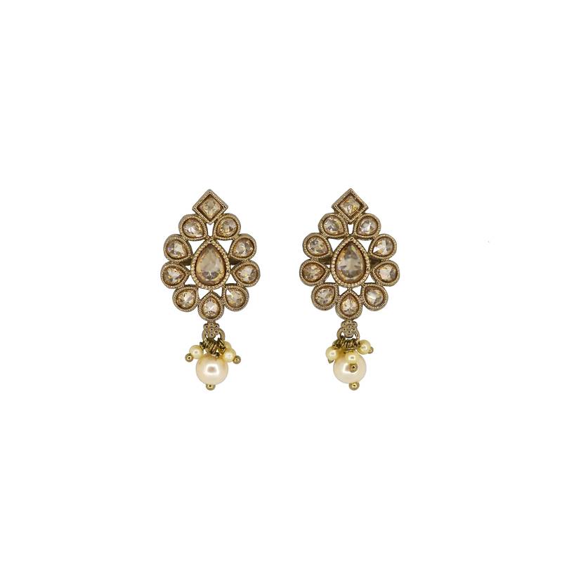 Lavish oval shape brown uncut kundan stone antique gold plated jhumki earring for women and girls