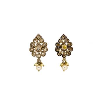 brown alloy jhumki earrings with uncut kundan work 2