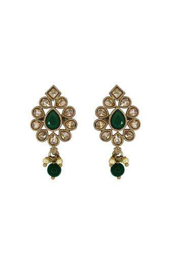 Lovely oval shape green uncut kundan stone antique gold plated jhumki earring for women and girls