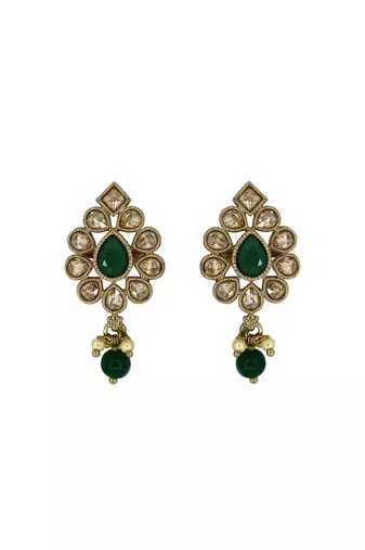 Lovely oval shape green uncut kundan stone antique gold plated jhumki earring for women and girls