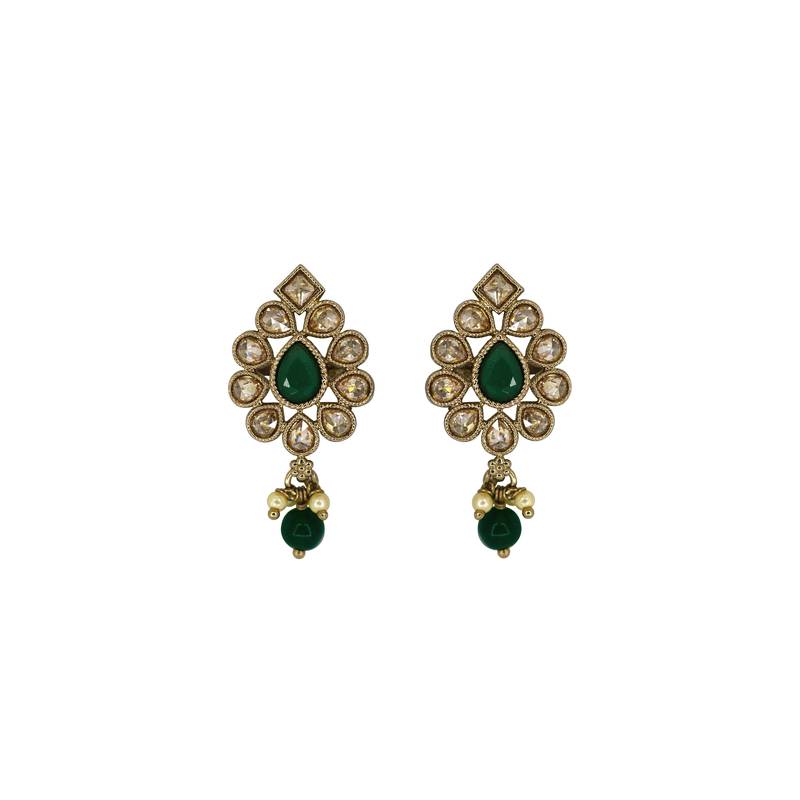 Lovely oval shape green uncut kundan stone antique gold plated jhumki earring for women and girls