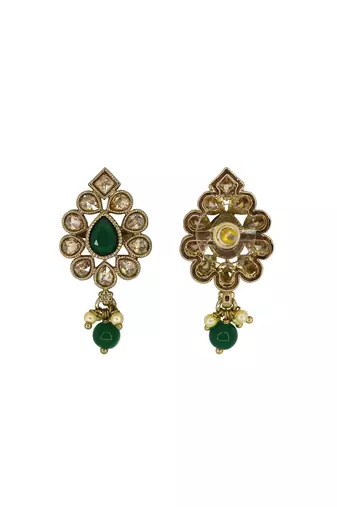 Lovely oval shape green uncut kundan stone antique gold plated jhumki earring for women and girls