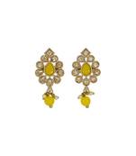 Marvellous oval shape yellow uncut kundan stone antique gold plated jhumki earring for women