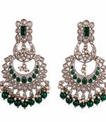 Pear chandelier shape mother of pearl green uncut kundan stone antique gold plated earring for women