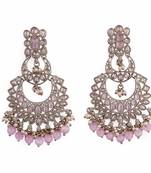Pear chandelier shape mother of pearl pink uncut kundan stone antique gold plated earring for women
