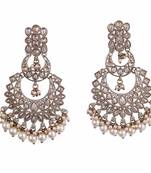 Pear chandelier shape mother of pearl white uncut kundan stone antique gold plated earring for women