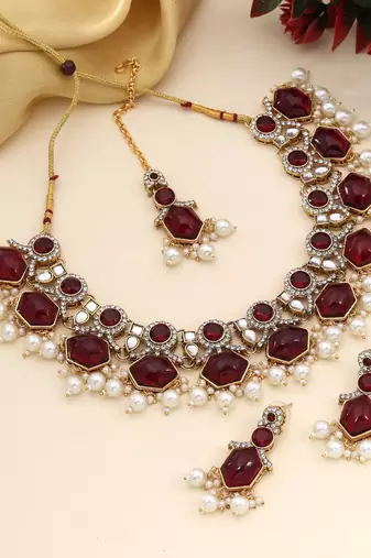 Purple color kundan necklace set