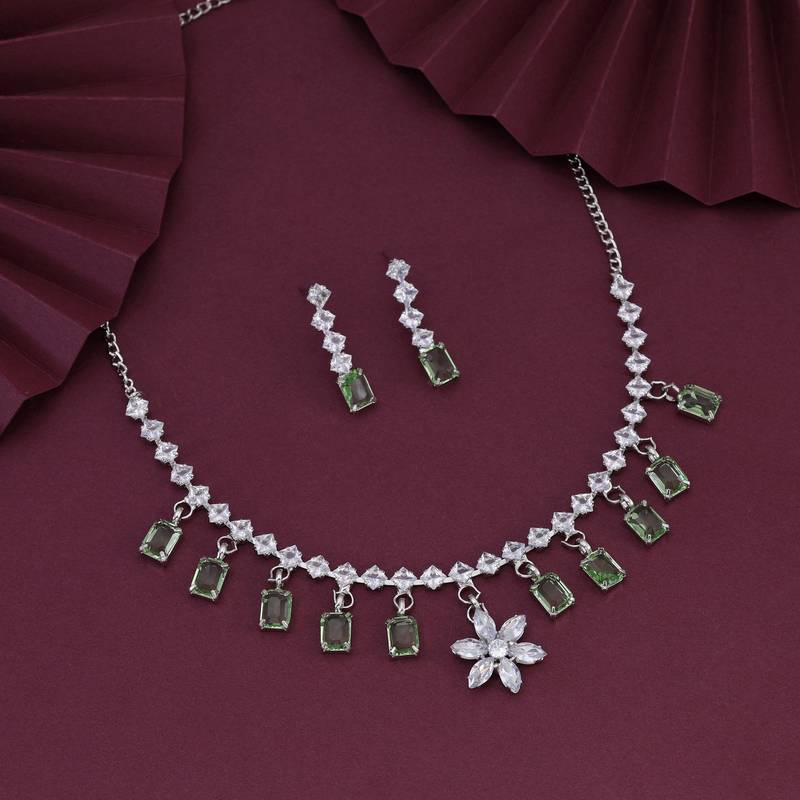 Pista green color stone necklace set