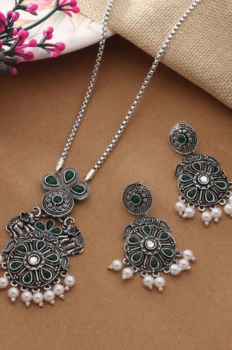 Green color oxidised necklace set