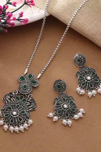 Green color oxidised necklace set