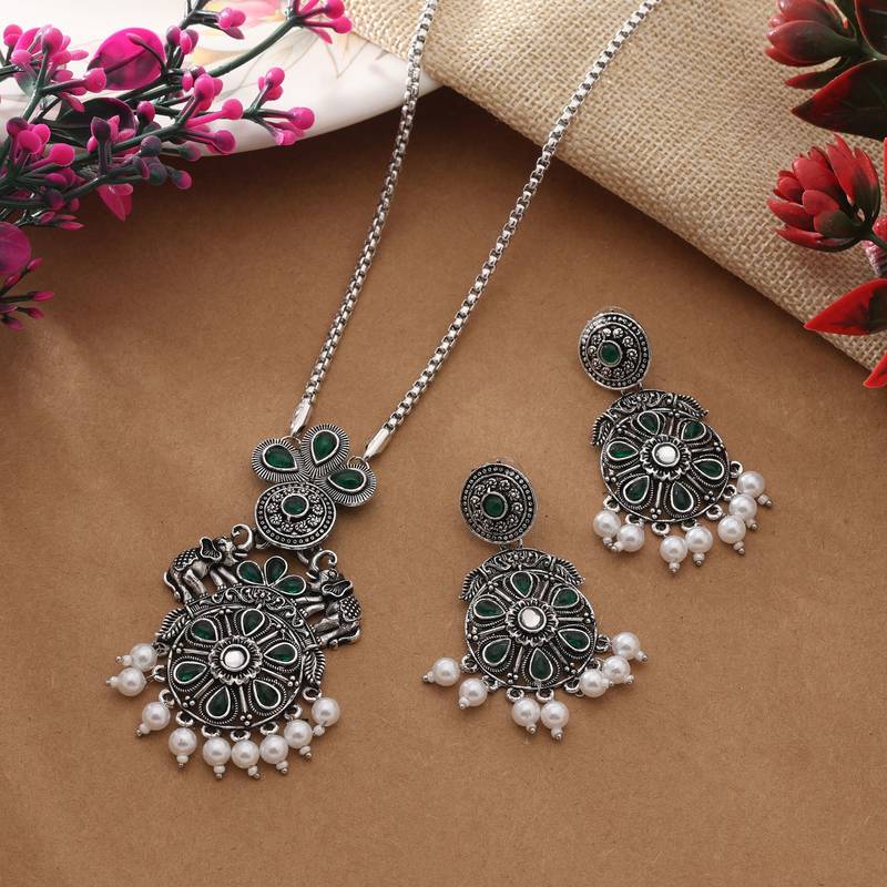 Green color oxidised necklace set