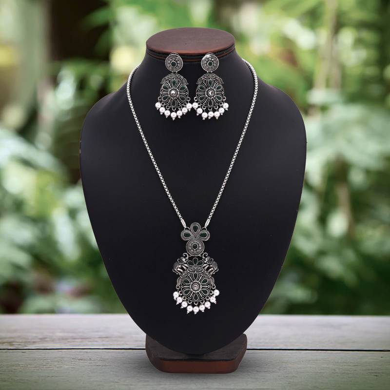 Green color oxidised necklace set
