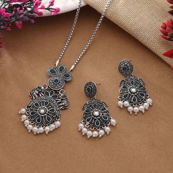 Turquoise blue color oxidised necklace set 1