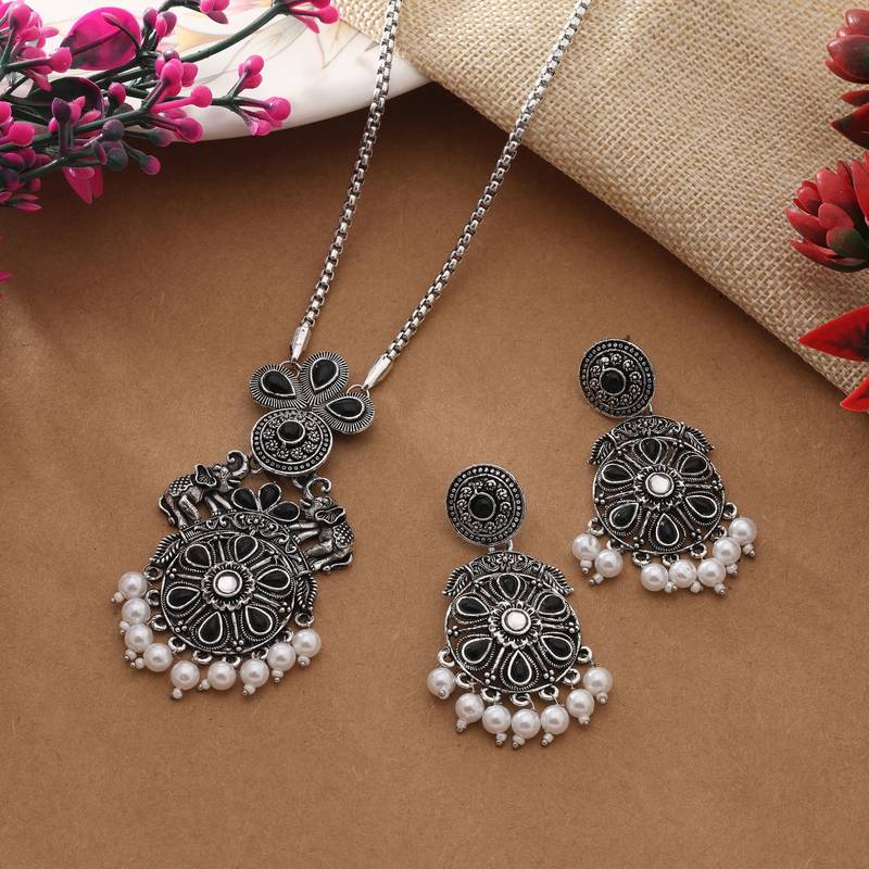 Black color oxidised necklace set