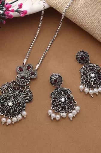 Purple color oxidised necklace set
