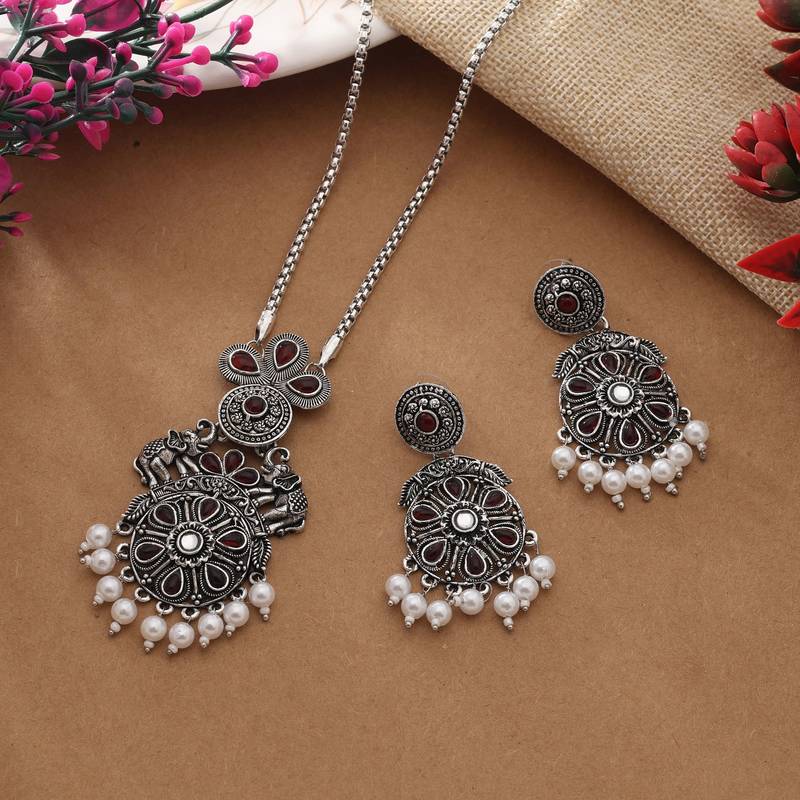 Purple color oxidised necklace set