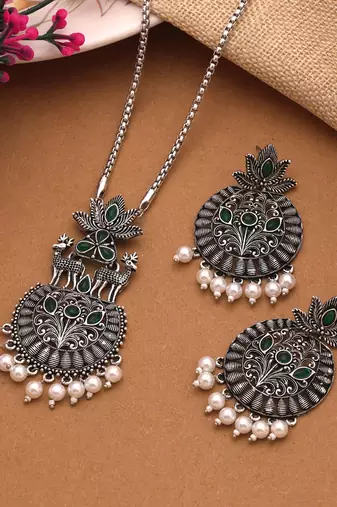 Green color oxidised necklace set