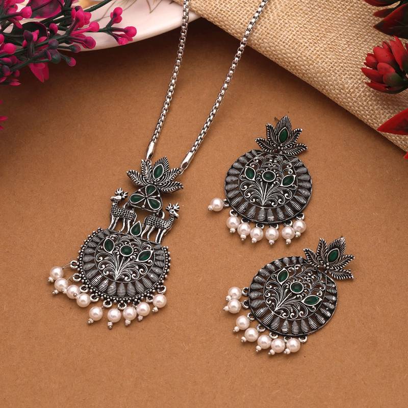 Green color oxidised necklace set