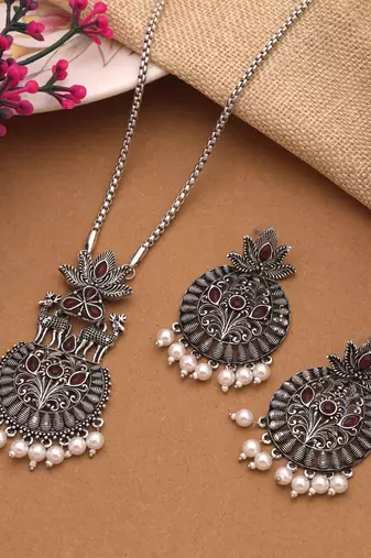 Purple color oxidised necklace set