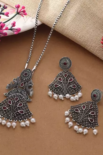Purple color oxidised necklace set