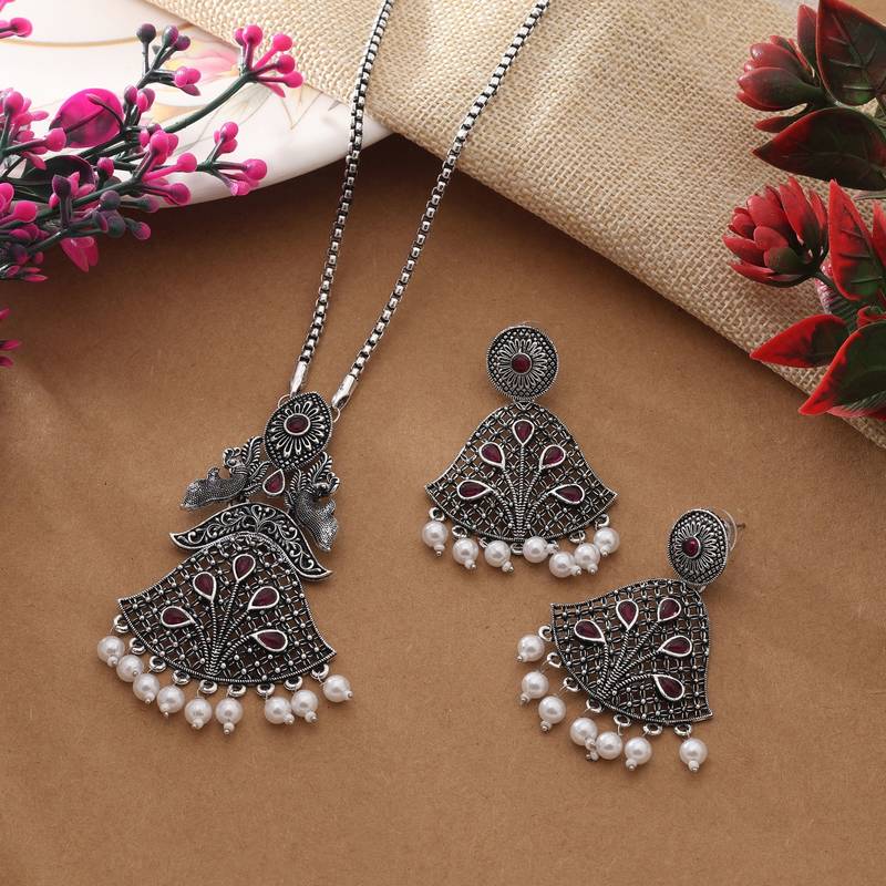 Purple color oxidised necklace set