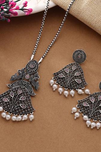 Pink color oxidised necklace set