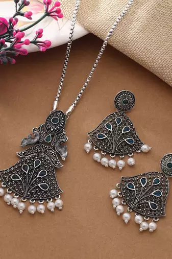 Turquoise blue color oxidised necklace set