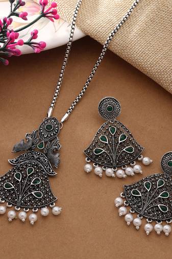 Green color oxidised necklace set