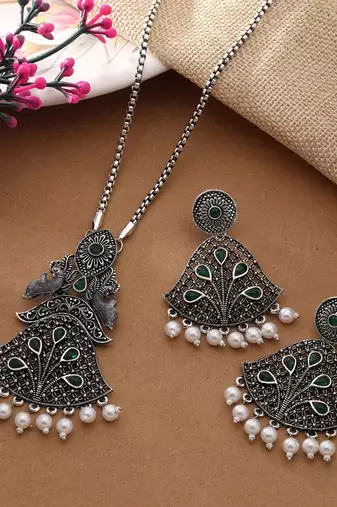 Green color oxidised necklace set