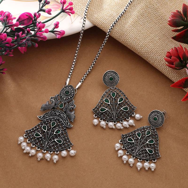 Green color oxidised necklace set