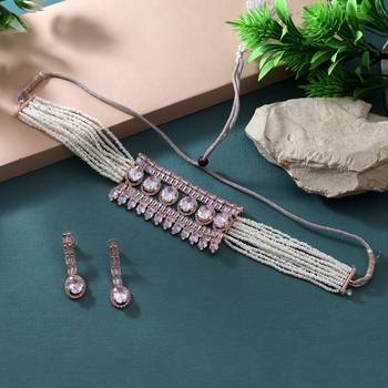 White color choker stone necklace set 1