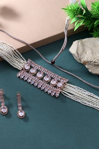 White color choker stone necklace set