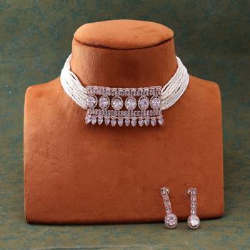 White color choker stone necklace set 2