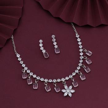 Pink color stone necklace set 1