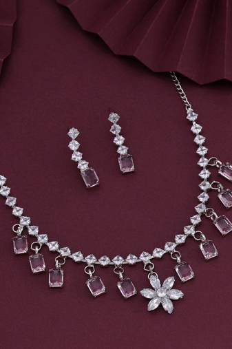 Pink color stone necklace set