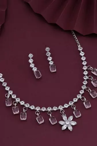 Pink color stone necklace set