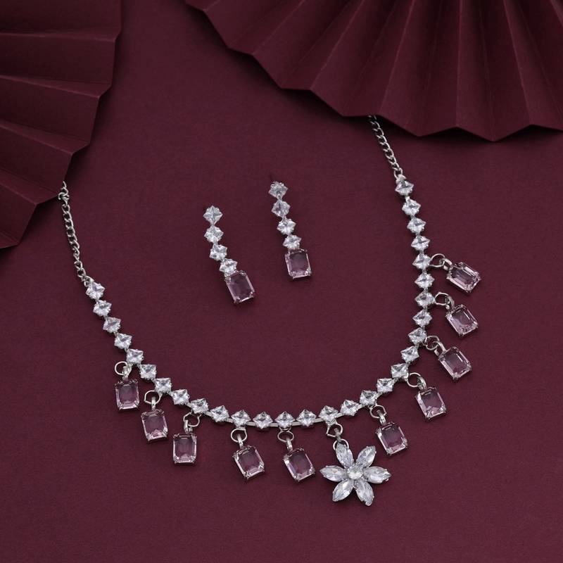 Pink color stone necklace set