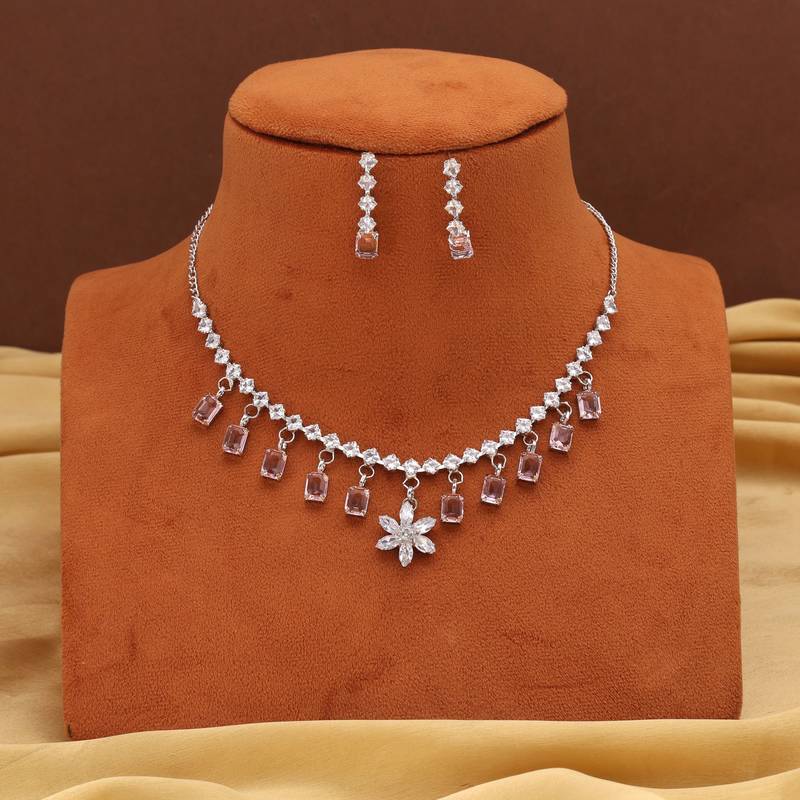 Pink color stone necklace set