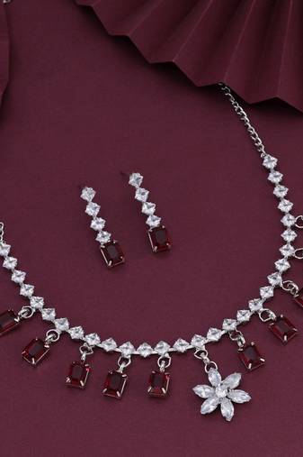 Maroon color stone necklace set