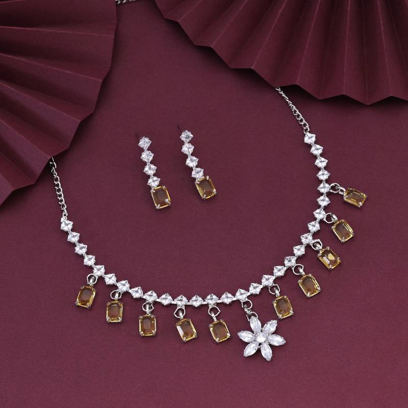 Gold color stone necklace set