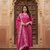 Rani pink cotton embroidered kurta pant dupatta set for women