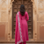 Rani pink cotton embroidered kurta pant dupatta set for women