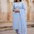 Sky blue cotton polka dot printed kurta pant dupatta set for women