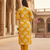 Women’s golden yellow cotton floral printed kurta pant dupatta set