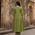 Olive green cotton embroidered kurta pant dupatta set for women