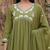 Olive green cotton embroidered kurta pant dupatta set for women