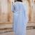 Sky blue cotton polka dot printed kurta pant dupatta set for women