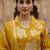 Golden yellow cotton floral printed kurta pant dupatta set for women