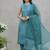 Women’s teal blue cotton embroidered sleeveless kurta pant dupatta set